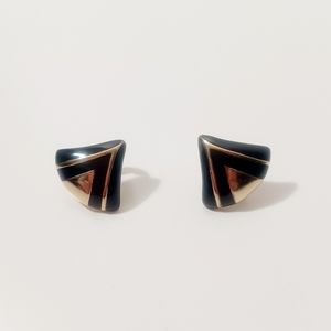 Vintage 80s Avon Black Gold Chevron Earrings